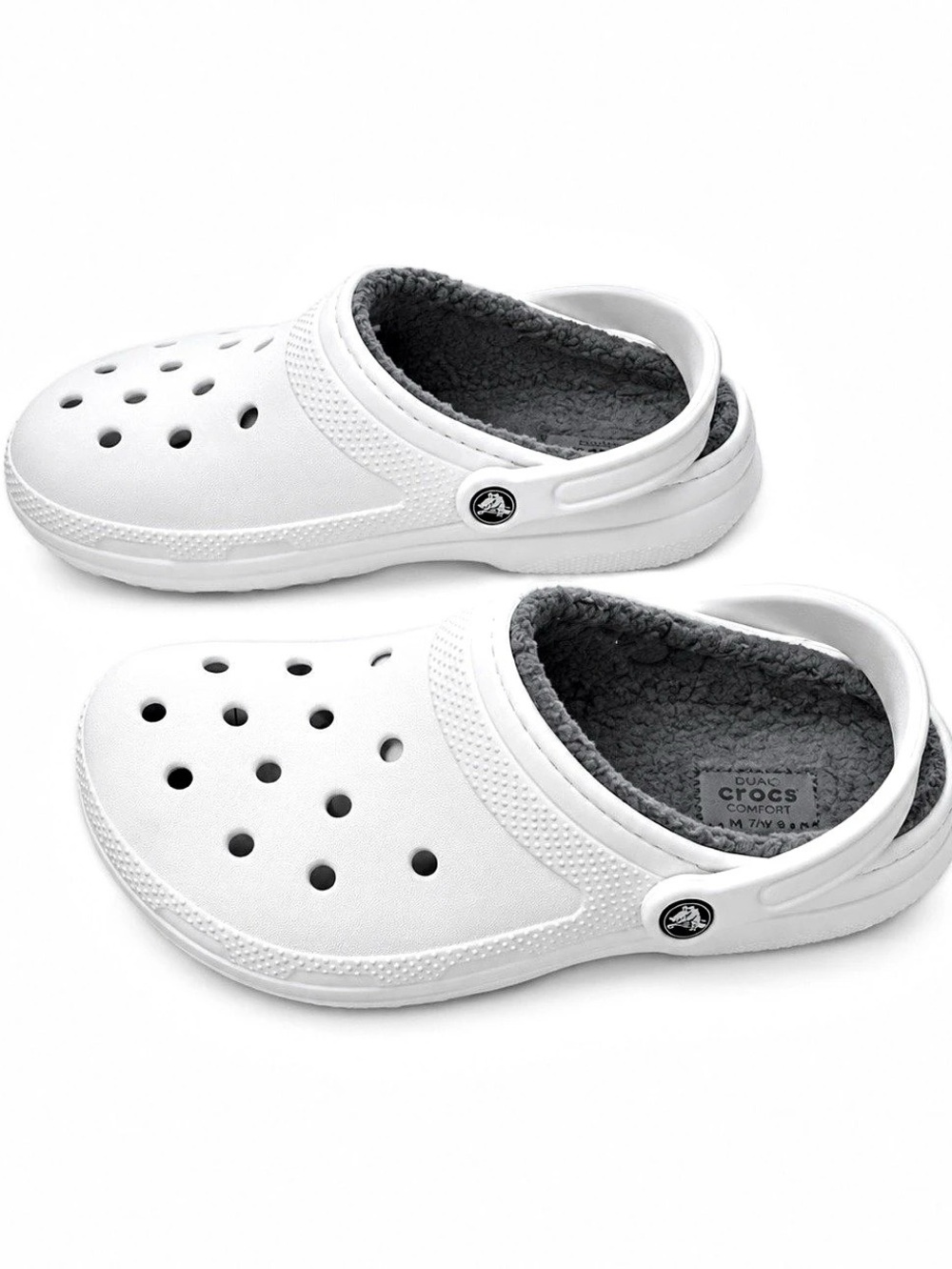 Crocs , White with grey fur lining Men’s size 8 and Women’s size 10 , like new